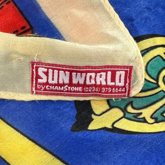 Vintage Multicolor Blue Cream Hermes Style Printed Oversized Silky Wrap Scarf - Picture 4 of 4